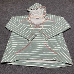 Columbia Hoodie Pullover Women's XL Green White Striped Sweatshirt Pockets